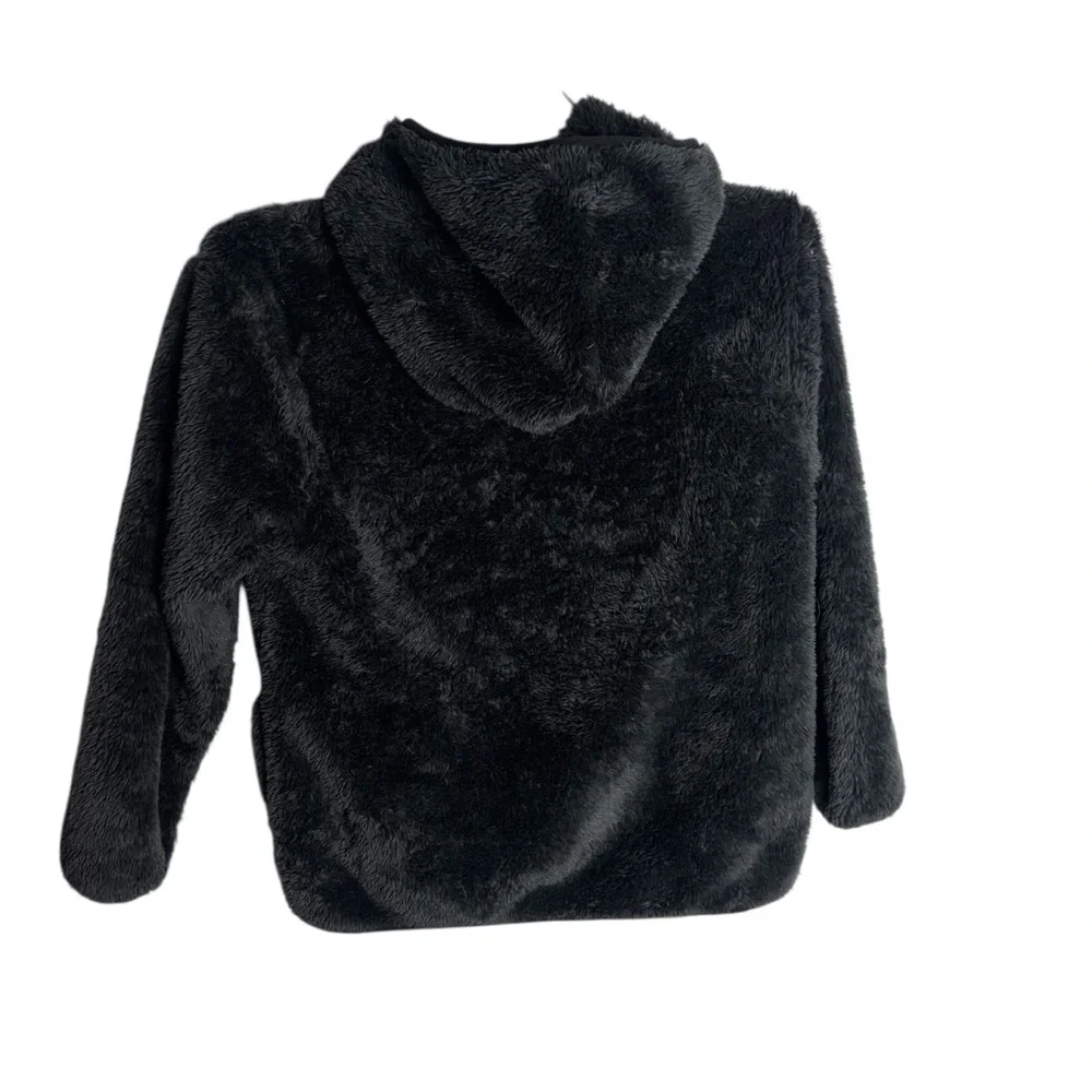 Quicksilver black teddy fuzzy hoodie jacket full front zipper size 7